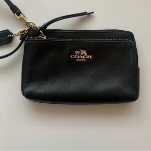 Coach Black Leather Double Zip Wristlet